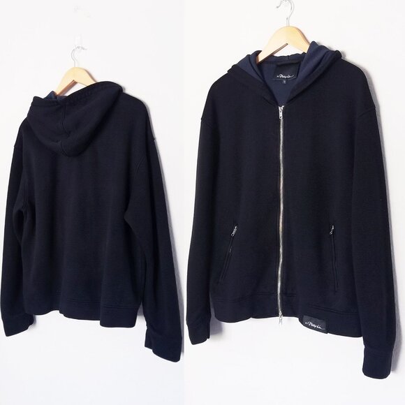 3.1 Phillip Lim  Men's XL Bonded 2 Way Zip Front Hoodie Sweatshirt Jacket Black - Picture 1 of 15